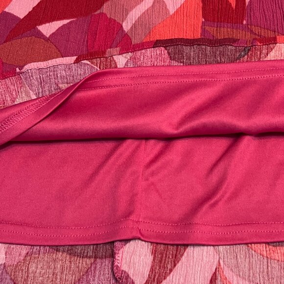 Emily Wonder 2X Pink Red Abstract Floral Tiered V-Neck Crinkle Tunic Dress - Picture 10 of 10